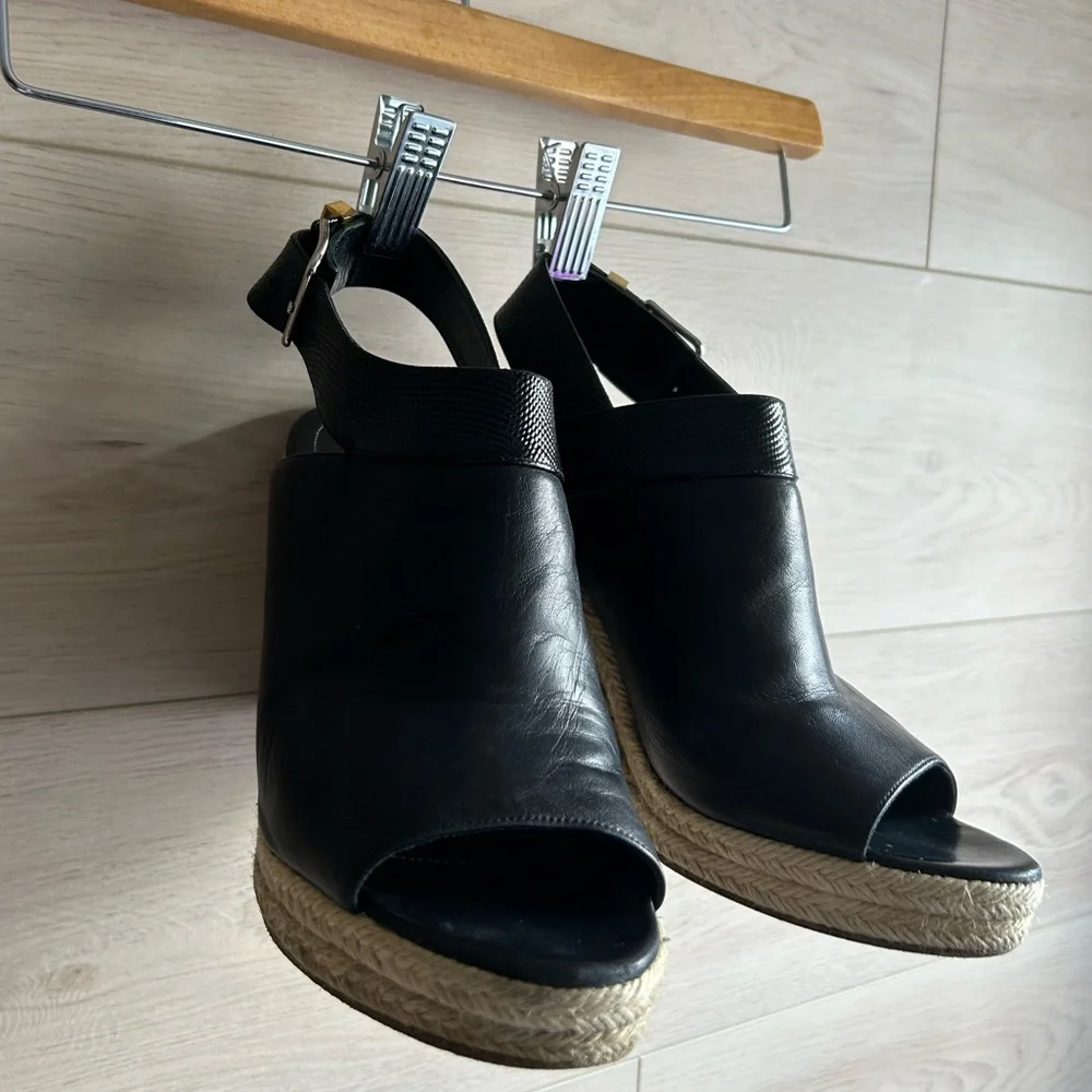 Balenciaga Black Leather Espadrille Wedge Sandals Size 10